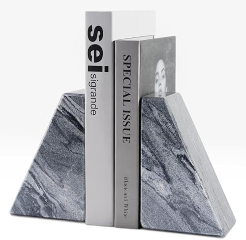 Karibiber Marble Bookends for Heavy Books, Decorative Book Ends for Shelves, Unique and Heavy-Duty Book Ends for Hardback Book & CDS, Stone Book Stopper, Modern Book Holder, Monte Grigi, Set of 2 by Karibiber