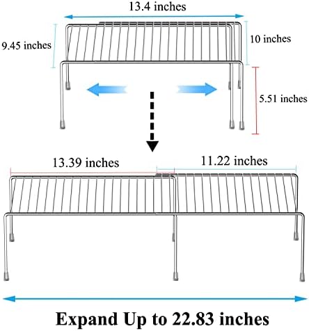 Kitchen Cabinet Expandable Shelf Organizers Set of 2, Adjustable Metal Wire Pantry Storage Shelves, Plate Dish Organizer Rack for Cabinets, Cupboard, Counter, Freezer, Countertop, Chrome - Image 3