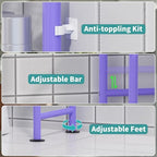 3-Tier Over The Toilet Storage Organizer, Space-Saving Bathroom Rack with Paper Holder & 4 Hooks, 64" Tall Freestanding Carbon Steel Shelf for Small Apartment Laundry Room (Purple) - Image 5