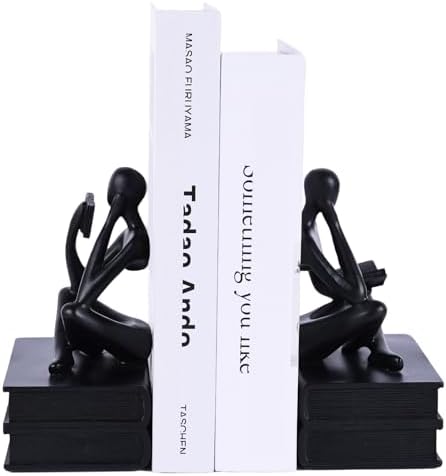 SHENGTIAN Black Reading Thinker Statue Bookends Set of 2, Resin Shelf Decor by SunshineDecor