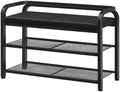 YATINEY Shoe Bench with Backrest, Entryway Bench, 2-Tier Shoe Rack with PU Padded Seat, Upholstered Shoe Storage Bench with Back, for Hallway, Entryway, Foyer, Bedroom, Black HX04BB by Yatiney
