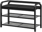YATINEY Shoe Bench with Backrest, Entryway Bench, 2-Tier Shoe Rack with PU Padded Seat, Upholstered Shoe Storage Bench with Back, for Hallway, Entryway, Foyer, Bedroom, Black HX04BB by Yatiney