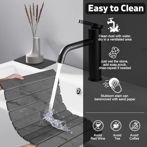 Large Stone Dish Drying Mat for Kitchen Counter, Quick Dry Dish Drying Mats, Foldable Absorbent Diatomaceous Earth Mats for Plate Rack Bottles Cups, Match Any Countertop (Gray Marble 24"×16" & 8"x4") - Image 6