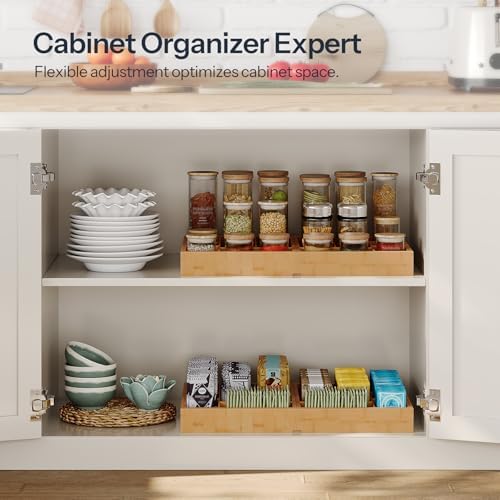 HOOBRO Large Silverware Organizer Kitchen Drawer Organizer, Magnetic Connected Expandable Utensil Organizer From 22.8 to 35.4 Inches, Bamboo 16 Slots Cutlery Tray with Knife Holder, Natural YL07TL01 - Image 5