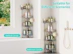 HapiRm Standing Shower Caddy Corner - 4 Tier Corner Shower Organizer with Toothbrush Holder and 16 Hooks, Large Capacity Rustproof Bathroom Shelves for Tall Bottles, Silver - Image 4