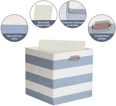 13 x 13 x 13 Inch Linen Stripe Storage Cubes for Home Organizing, Pack of 4 - Image 3