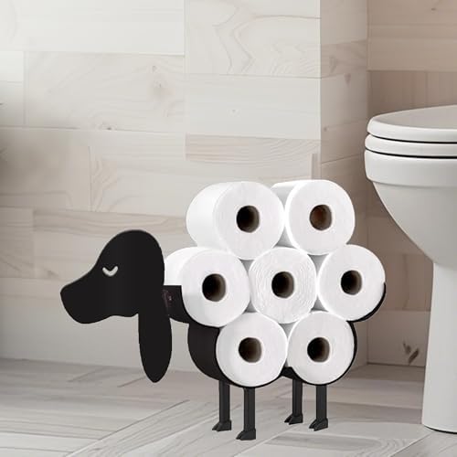 Dog Toilet Tissue Holder,Animal Paper Holders,Decorative Metal Papers Holder,Funny Toilet Animal Storage for Bathrooms,Bathroom Paper Organizer for Extra 8 Rolls Stand & Wall Mounted Art Decor by Ahbuohe