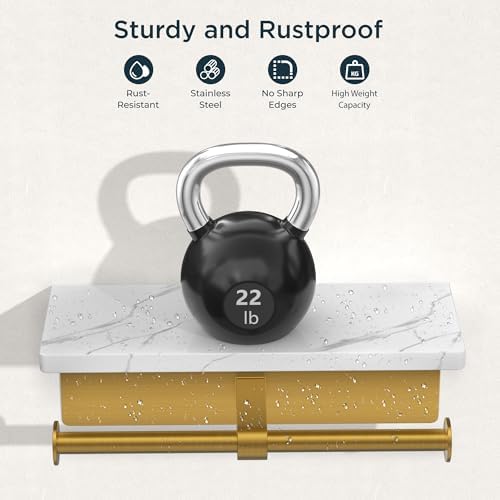 FORIOUS Double Marble Toilet Paper Holder with Phone Shelf, Commercial - Image 3