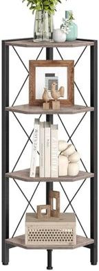 CHOEZON 4-Tier Corner Shelf, Corner Bookcase, 43.3" Tall Vertical Display Rack, Plant Stand, Open Storage Shelf, for Living Room, Bedroom, Study, Kitchen, Greige and Black TCJ14BG - Image 7