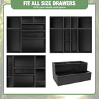 Bamboo Drawer Organizer Set, 8 PCS Black Multi-Use Drawer Storage Boxes, Junk Drawer Organizer Divider Bins for Bathroom, Kitchen, Office Desk, Makeup, Jewelry, Utensils - Image 4