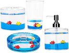 Locco Decor 4 Piece Acrylic Liquid 4D Floating Motion Bathroom Vanity Accessory Set Ocean Cartoon Animal Theme Fish Toothbrush Holder, Tumbler, Soap Dispenser, Soap Dish by LoccoDecor