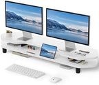 AFOOYO 2 Tier Dual Monitor Stand Riser,Wider Board Computer Monitor Stand for 2 Monitors,Slot For Phone/Tablet Office Desktop Organizer for Laptop,PC,Computer,Printer,White by AFOOYO