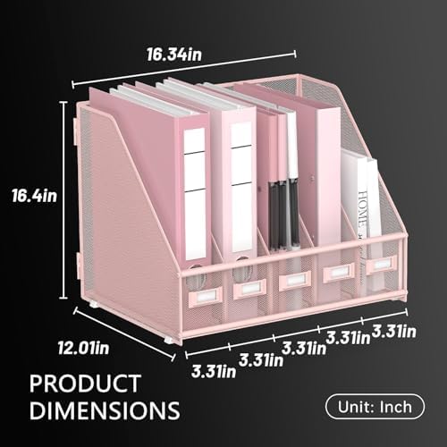 DALTACK 5-Slot Magazine File Holder, Metal Binder Holder, Pink - Image 7