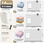 Vacuum Seal Bags for Clothing Travel with Rechargeable Electric Pump, Space Saver Vacuum Storage Bags Travel, Reusable Compression Bags for Luggage Home (14pcs Stripes) - Image 6