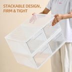 Large Shoe Boxes Clear Plastic Stackable，Drop Front Shoe Box with Clear Door, Shoe Containers For Sneaker Display,Fit up to US Size12 (white clear-Conjoined structure, 10 pack) - Image 4