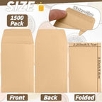 1500 Pack Small Coin Envelopes 2.25x 3.5in Brown Kraft Small Cash Envelopes Mini Key Envelopes with Gummed Flap for Home and Office Use - Image 2