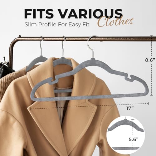 Our Modern Space 100 Pack Velvet Hanger for Shirt Pants Dresses Skirts Suits Jackets - Slim Space Saving Design - Standard Coat Hanger - Sturdy & Durable Design with Shoulder Grooves Hook - Image 3