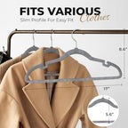 Our Modern Space 100 Pack Velvet Hanger for Shirt Pants Dresses Skirts Suits Jackets - Slim Space Saving Design - Standard Coat Hanger - Sturdy & Durable Design with Shoulder Grooves Hook - Image 3