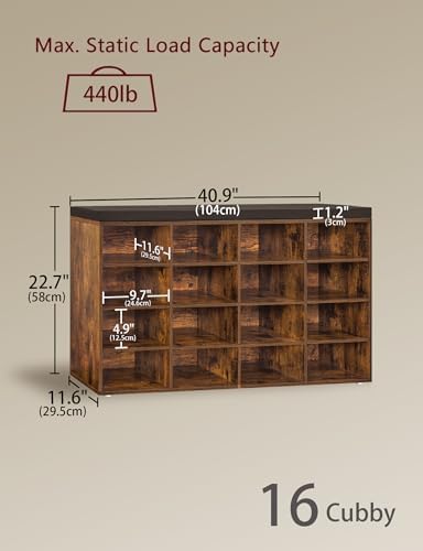 DINZI LVJ Shoe Storage Bench with Cushion, 16-Cubby Shoe Rack with Seat - Image 3