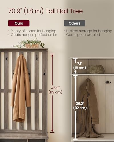 VASAGLE Hall Tree with Bench and Shoe Storage, 7 Double Hooks - Image 5