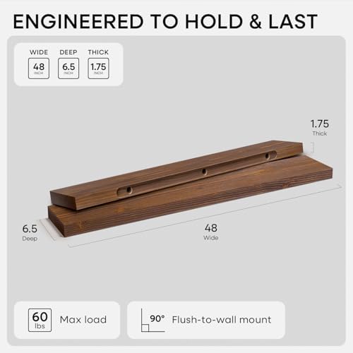 Homeforia 48 Inch Floating Shelves, High-End Solid Pine Wood, Set of 2 - Image 2