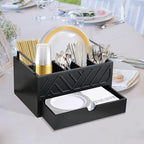 Paper Plate Dispenser with Drawer, Paper Plate Holder for Kitchen Counter, Wood Rustic Silverware Utensil Caddy, Cutlery Flatware Organizer for Cup Spoon Fork Plates Napkins, Black Kitchen Accessories - Image 4