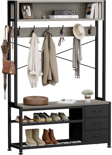 Hall Tree with Bench and Hooks, 39.4" Shoe and Coat Rack Entryway Organizer by Lulive