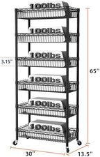 SINGAYE 6 Tier Shelf Wire Shelving Adjustable Storage Shelves Basket Rack - Image 3