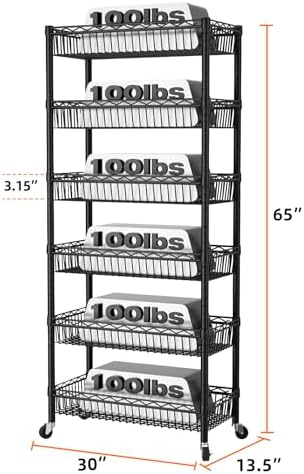 SINGAYE 6 Tier Shelf Wire Shelving Adjustable Storage Shelves Basket Rack - Image 3