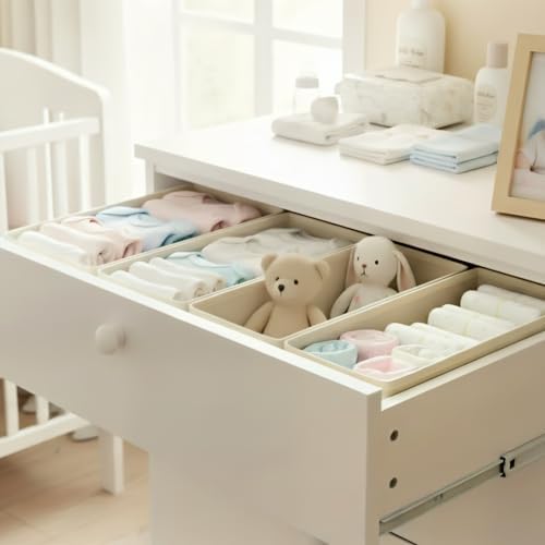 Small Foldable Fabric Drawer Organizer 9-Pack - 11" Breathable Closet & Dresser Storage Bins for Underwear, Socks, Baby Clothes & Bras, Light Grey - Image 4