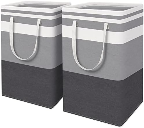 HomeHacks 2-Pack Large Laundry Basket, Waterproof, Freestanding Laundry Hamper, Collapsible Tall Clothes Hamper with Extended Handles for Clothes Toys in the Dorm and Family Gradient Grey, 88L by HomeHacks