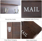 DLQuarts Solid Wood Mail Organizer with Key Holder for Wall, Mail Sorter Wall Mounted, Decorative Wooden Key and Mail Holder with 3 Hooks, Dark Walnut - Image 4