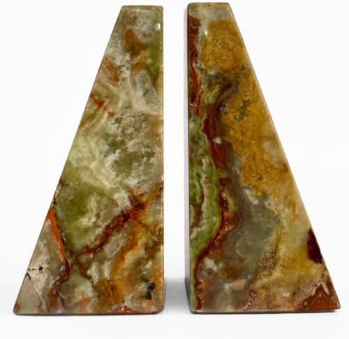 Ottimo Premium Polished Natural Marble bookends for use as Bookshelf Decor, Home, Office or Kitchen Shelves. Heavy, Triangular,and Modern Decorative Book Stopper with Anti-Slip Pads (Green Onyx) - Image 3