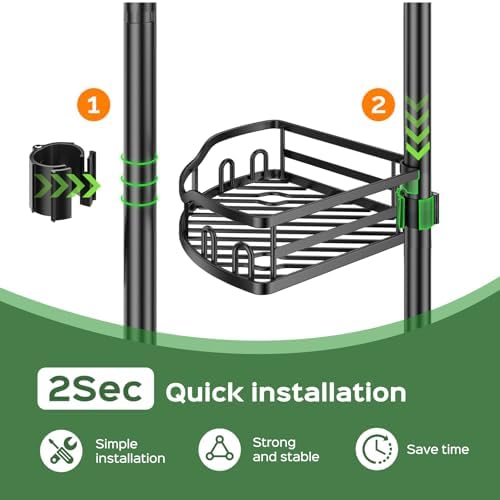 HAMITOR Shower Caddy Tension Pole: Rustproof Quick Install Standing Corner Bathroom Organizer Shelf on Floor for Renters - 4-Tier Large Capacity Storage Rack with Soap Holder for Apartment -Black - Image 6
