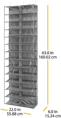 Whitmor Over The Door Shoe Organizer, 26 Pocket Over Door Shoe Shelves, Space Saving Hanging Shoe Organizer, Door Shoe Rack for Closet Organizer & Storage，63" L x 22" W x 6" H, Transparent & Gray - Image 2