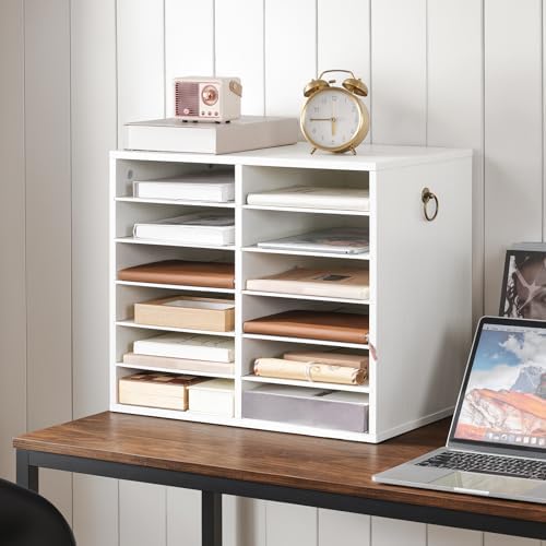 HOOBRO Literature Organizers, 12 Compartments Office Mailbox with Adjustable Shelves, Wood Countertop Literature Sorter for Office, Home, Classroom, Mailrooms Organization White WT12WF01 - Image 3