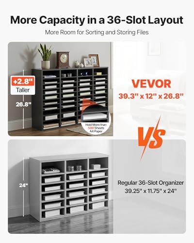 VEVOR Literature Organizer, 36 Compartments Office Mailbox with Adjustable Shelves, Wooden Mailbox Sorter Medium Density Fiberboard Office Home Classroom Storage for Files, Documents, Papers, Grey - Image 5
