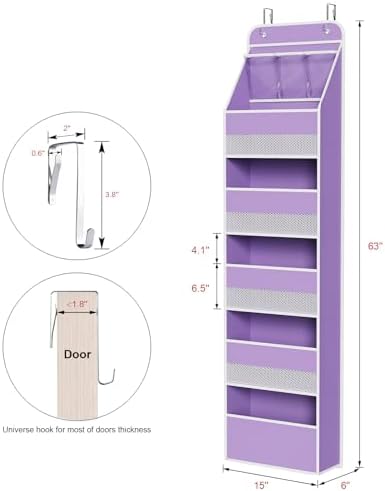 Univivi Fabric Over the Door Organizer for Baby Nursery, Purple, 6-Shelf - Image 3