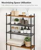 HOOBRO Over the Toilet Storage Cabinet, 4-Tier Over Toilet Bathroom Organizer| Freestanding Above Toilet Shelf with Adjustable Feet, Space Saving, Easy to Assemble, Rustic Brown and Black BF64TS01 - Image 4