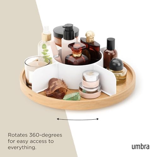 Umbra Bellwood Lazy Susan, Divided Tray Organizer, White/Natural - Image 6
