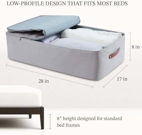 Under Bed Storage Container – Foldable Underbed Storage Bin for Clothes & Bedding, Premium Canvas Storage Box with Lid, Low Profile 8″ Organizer with Handles - Image 3