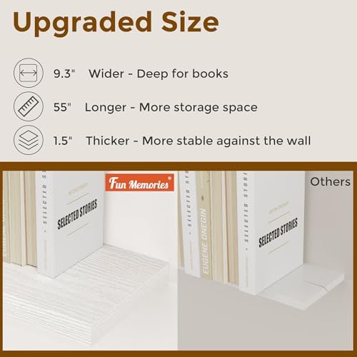 Fun Memories 16 Inch Long Floating Shelves in White, 9.3 Inch Deep Floating Shelf for Wall, Living Room, Kitchen, Rustic Deep Wood Shelves for Bathroom, 2 Pack Storage Display Shelf for Books, Decor - Image 5