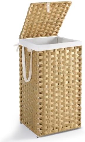 DUMOS Laundry Basket with Lid, 65L Wicker Laundry Hampers, Goose Yellow by DumosLifestyle