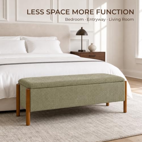 50" Shoe Bench with Storage, Chenille Shoe Rack Bench, Removable Shoe Storage Bench Entryway Storage with Cushion for Front Doors Entrances Hallway, Mudroom, Closet, Bedroom, Green, XR-Ben02 - Image 4