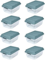 Hefty Hi-Rise Storage Bin with Lid, 18 Quart, Smoke Blue, 8 Pack by Hefty
