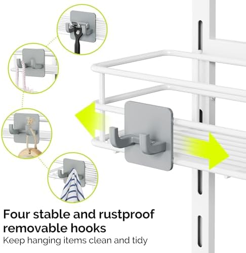 Orimade Over the Door Shower Caddy Adjustable 5 Tier Black,Bathroom Hanging Organizer Shelf Rustproof with 4 Hooks,Shower Basket with Soap Holder and Suction Cup, White - Image 7
