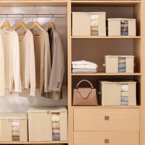 Under Bed Storage with Clear window/ 600D Sturdy Fabric, Underbed Storage Containers Bags for Clothes, Clothing, Blanket, Comforters Organizer (L（17.7x13.7x9.8in） for 20-25 T shirts, Beige) - Image 6