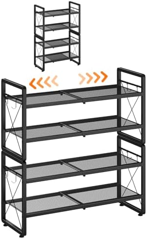 ELYKEN Expandable Shoe Rack for Closet, 4-Tier Metal Black Shoe Organizer by ELYKEN