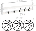 BAMEOS Wall-Mounted Wood Shelf with 5 Dual Hooks for Bathroom, Living Room, Bedroom (White-with Shelf) - Image 5
