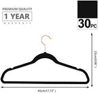 MIZGI Black Velvet Hangers 30 Pack Non Slip Heavy Duty Rose Gold Hooks - Image 6